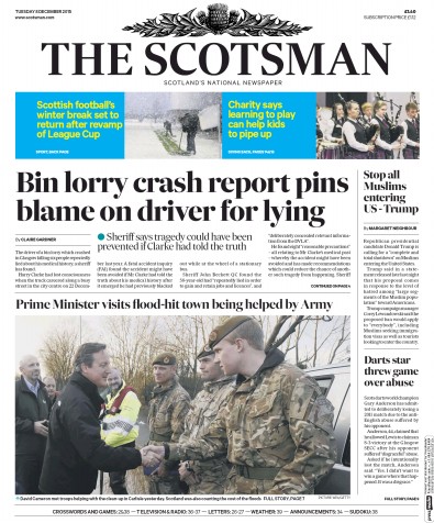 The Scotsman Newspaper Front Page (UK) for 8 December 2015