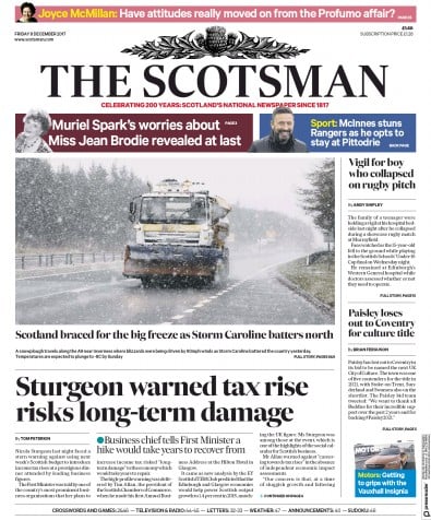 The Scotsman Newspaper Front Page (UK) for 8 December 2017