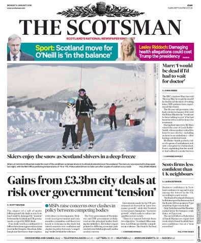 The Scotsman Newspaper Front Page (UK) for 8 January 2018