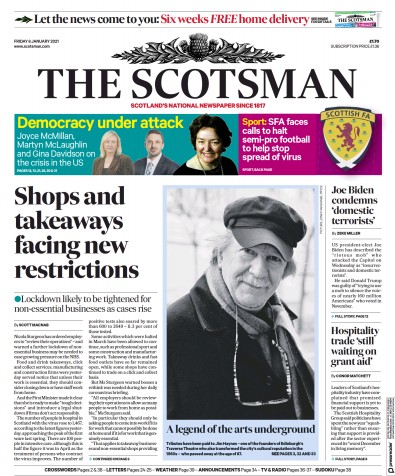 The Scotsman Newspaper Front Page (UK) for 8 January 2021