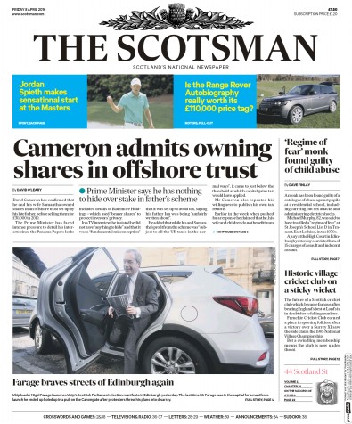 The Scotsman Newspaper Front Page (UK) for 8 April 2016