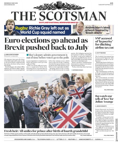 The Scotsman Newspaper Front Page (UK) for 8 May 2019