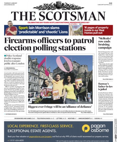 The Scotsman Newspaper Front Page (UK) for 8 June 2017