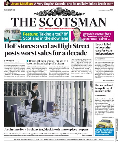 The Scotsman Newspaper Front Page (UK) for 8 June 2018