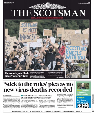 The Scotsman Newspaper Front Page (UK) for 8 June 2020