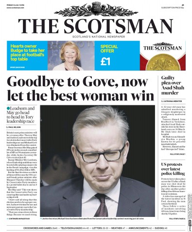The Scotsman Newspaper Front Page (UK) for 8 July 2016