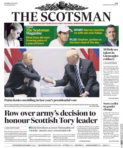 The Scotsman Newspaper Front Page (UK) for 8 July 2017