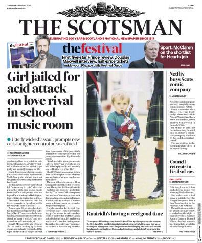 The Scotsman Newspaper Front Page (UK) for 8 August 2017