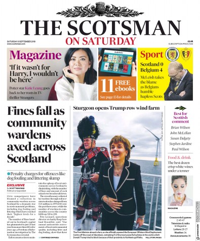 The Scotsman Newspaper Front Page (UK) for 8 September 2018