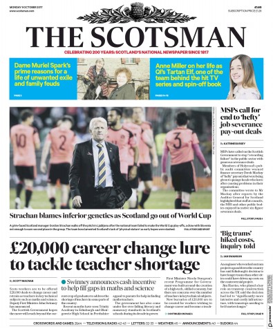 The Scotsman Newspaper Front Page (UK) for 9 October 2017