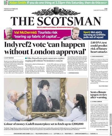 The Scotsman Newspaper Front Page (UK) for 9 October 2018