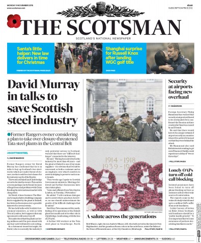 The Scotsman Newspaper Front Page (UK) for 9 November 2015