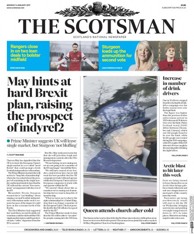 The Scotsman Newspaper Front Page (UK) for 9 January 2017
