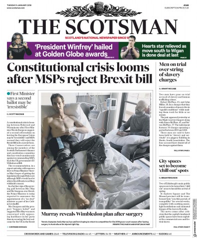 The Scotsman Newspaper Front Page (UK) for 9 January 2018