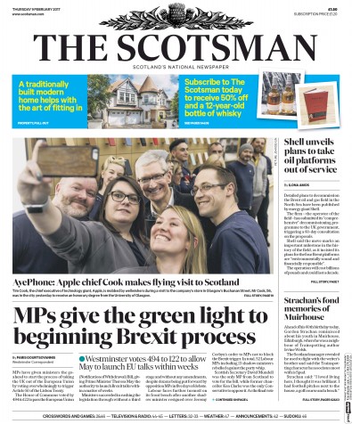 The Scotsman Newspaper Front Page (UK) for 9 February 2017
