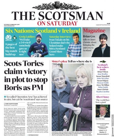 The Scotsman Newspaper Front Page (UK) for 9 February 2019