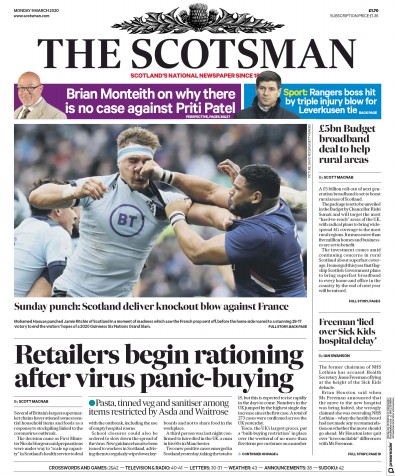The Scotsman Newspaper Front Page (UK) for 9 March 2020