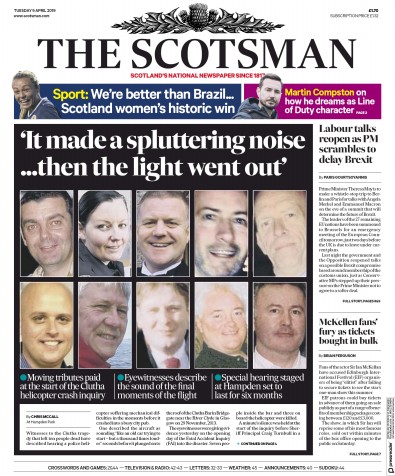 The Scotsman Newspaper Front Page (UK) for 9 April 2019