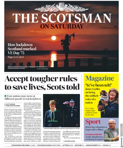 The Scotsman Newspaper Front Page (UK) for 9 May 2020