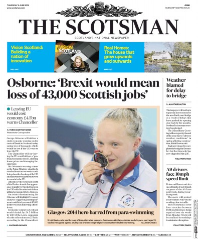 The Scotsman Newspaper Front Page (UK) for 9 June 2016