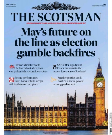 The Scotsman Newspaper Front Page (UK) for 9 June 2017