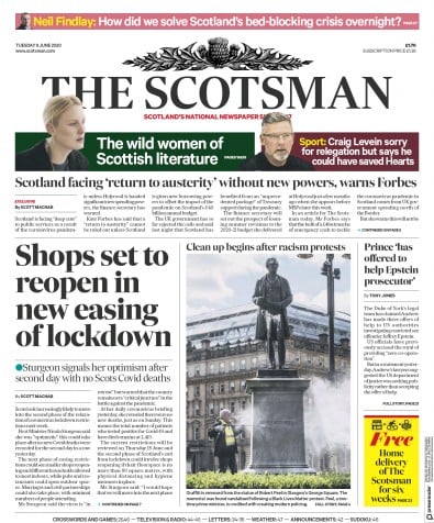 The Scotsman Newspaper Front Page (UK) for 9 June 2020
