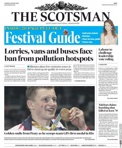 The Scotsman Newspaper Front Page (UK) for 9 August 2016