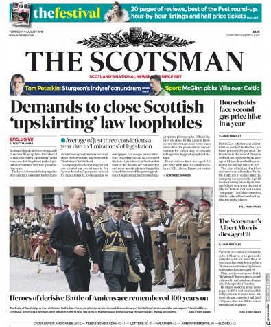 The Scotsman Newspaper Front Page (UK) for 9 August 2018