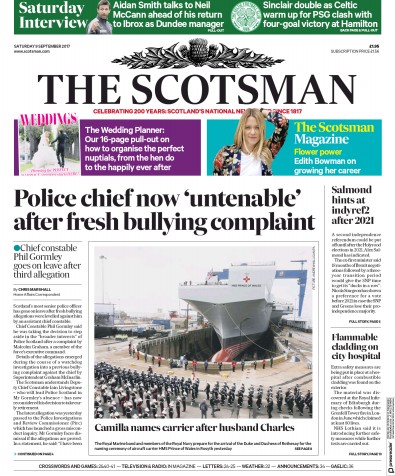 The Scotsman Newspaper Front Page (UK) for 9 September 2017