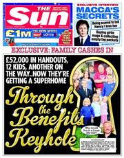 The Sun (UK) Newspaper Front Page for 10 October 2013