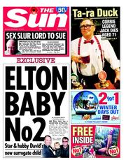 The Sun (UK) Newspaper Front Page for 10 November 2012