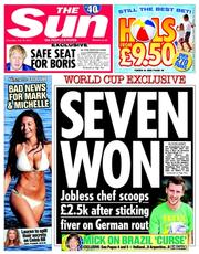 The Sun (UK) Newspaper Front Page for 10 July 2014