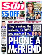 The Sun (UK) Newspaper Front Page for 10 September 2014