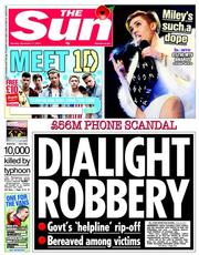 The Sun (UK) Newspaper Front Page for 11 November 2013