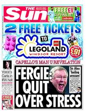The Sun (UK) Newspaper Front Page for 11 May 2013