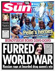 The Sun (UK) Newspaper Front Page for 12 May 2014