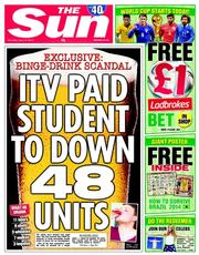 The Sun (UK) Newspaper Front Page for 12 June 2014