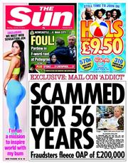 The Sun (UK) Newspaper Front Page for 13 January 2014