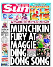 The Sun (UK) Newspaper Front Page for 13 April 2013
