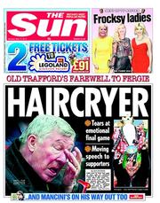 The Sun (UK) Newspaper Front Page for 13 May 2013
