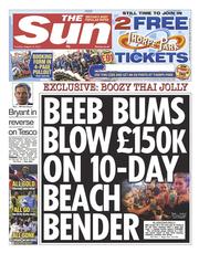 The Sun (UK) Newspaper Front Page for 13 August 2013
