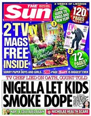 The Sun (UK) Newspaper Front Page for 14 December 2013