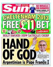 The Sun (UK) Newspaper Front Page for 14 March 2013