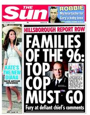 The Sun (UK) Newspaper Front Page for 14 September 2012