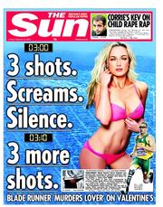 The Sun (UK) Newspaper Front Page for 15 February 2013