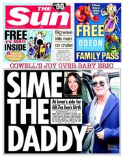 The Sun (UK) Newspaper Front Page for 15 February 2014