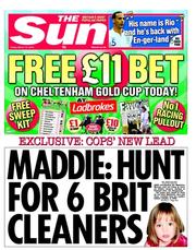 The Sun (UK) Newspaper Front Page for 15 March 2013