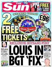The Sun (UK) Newspaper Front Page for 15 March 2014
