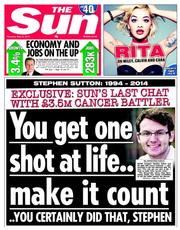 The Sun (UK) Newspaper Front Page for 15 May 2014