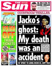 The Sun (UK) Newspaper Front Page for 15 June 2013